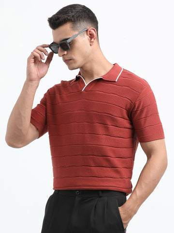 Knitted Polo T Shirt (Terra Cotta)