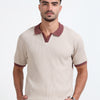 Textured Polo T-Shirt (Beige- Red)