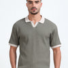 Textured Polo T-Shirt (Olive green - Beige)