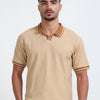 Textured Polo T-Shirt ( Beige - Brown )