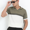 Knitted Polo T Shirt (Moss Green and Off White)